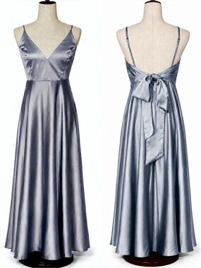 ASOS grey blue silky gown w bow and spaghetti straps.  Gorgeous "slip dress" M